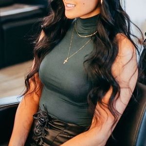 Joah brown mock neck tank